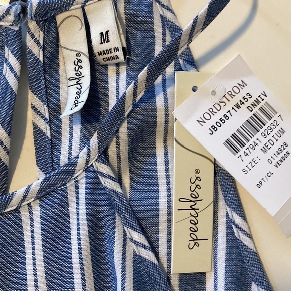 NWT Speechless‎ Striped Ruffled Sleeveless Halter Romper Blue White Medium - Picture 8 of 11